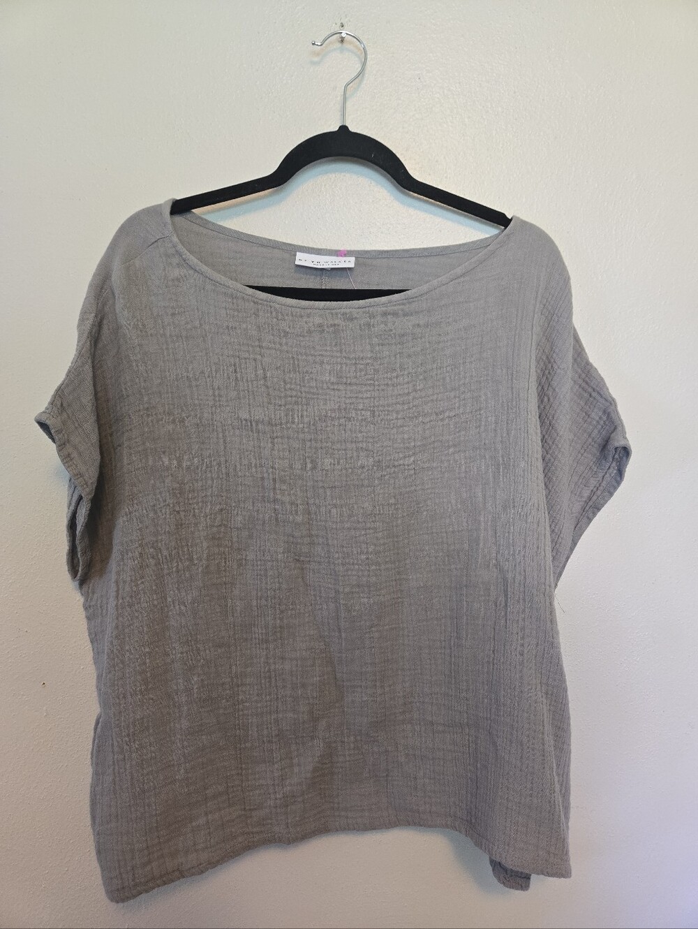 Bryn Walker Cotton Gauze Boxy Cap Sleeve Top Gray S NWT